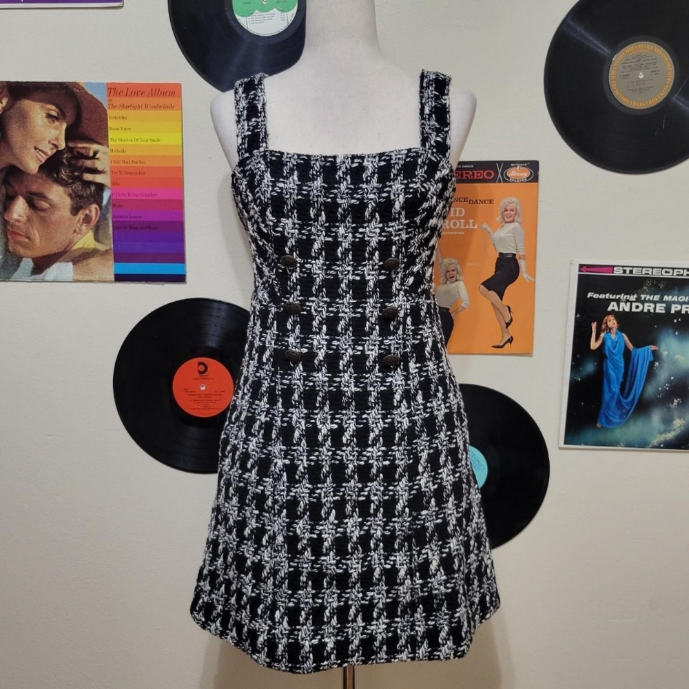 Maeve By Anthro | Black & White Houndstooth Dress